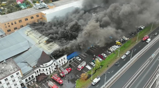 Видео с высоты: Масштабный пожар в подмосковном Пушкино